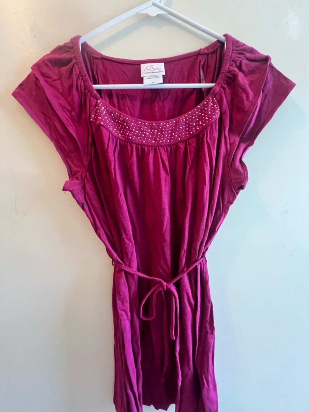 Embellished Fuchsia, gray, teal and green blouse maternity